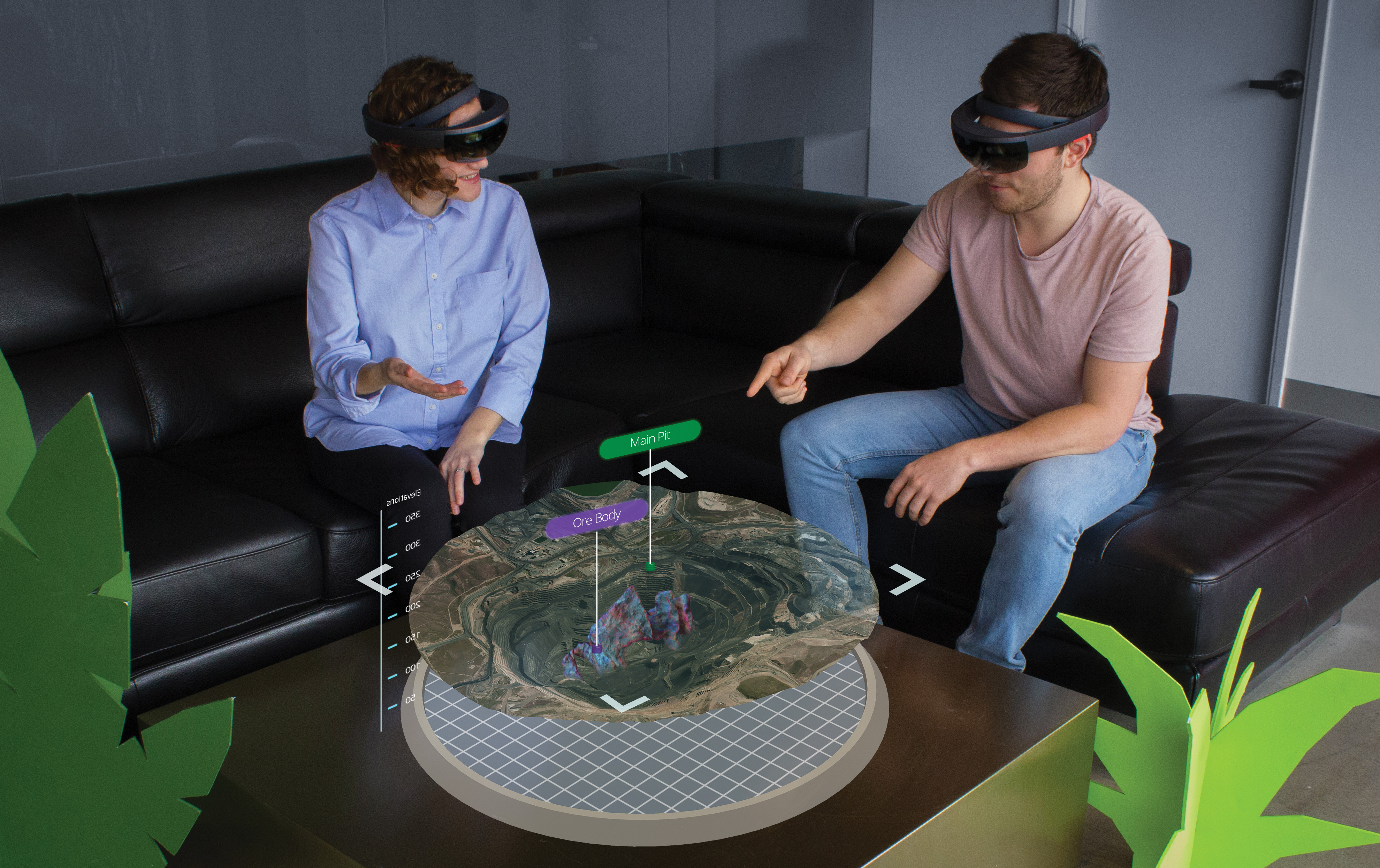 people wearing VR headsets explore a virtual mine