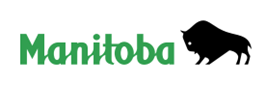 Logo de la province du Manitoba représentant un texte stylisé en vert et la silhouette noire d’un bison tourné vers la droite.