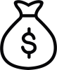 Icône graphique avec un sac affichant le symbole de l’argent.